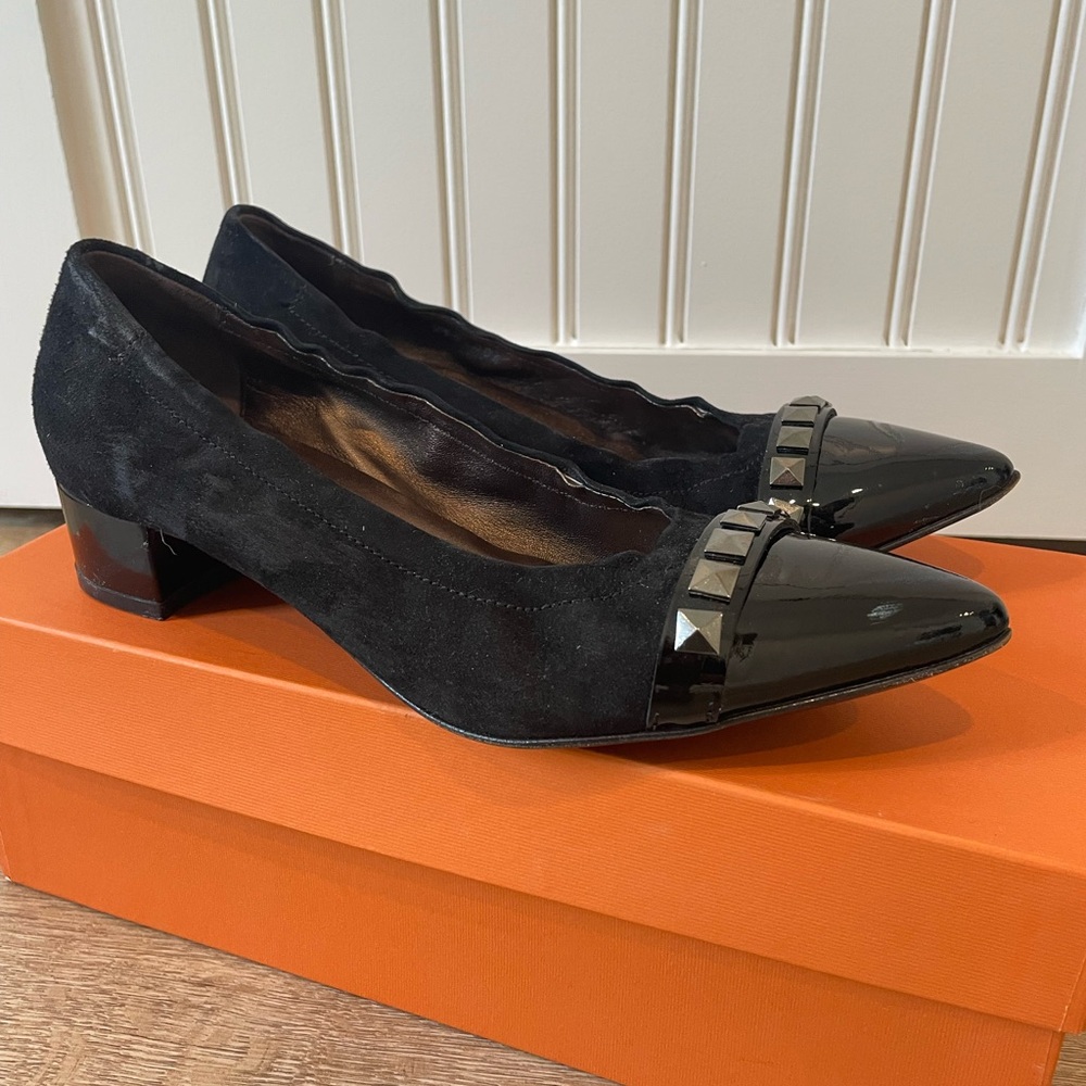 AGL Made in Italy Black Suede Flats with Studded Toe